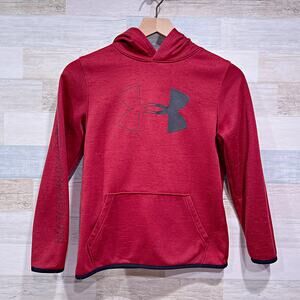 Under Armour Tech Fleece Logo Hoodie Red Kangaroo Pocket Youth Boys Medium